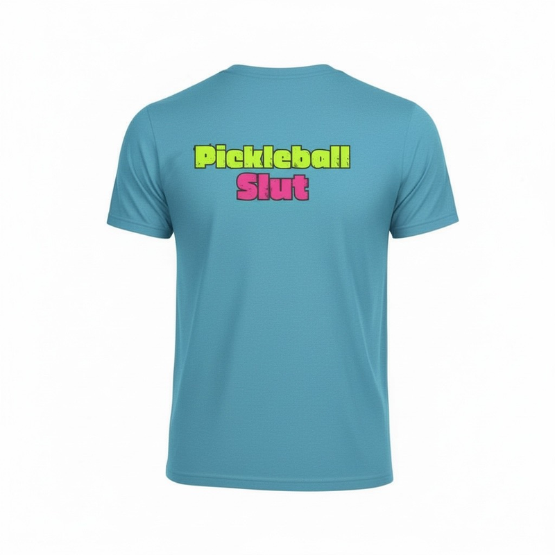 Pickleball Slut funny pickleball shirt in Aqua — front view with bold graphic text