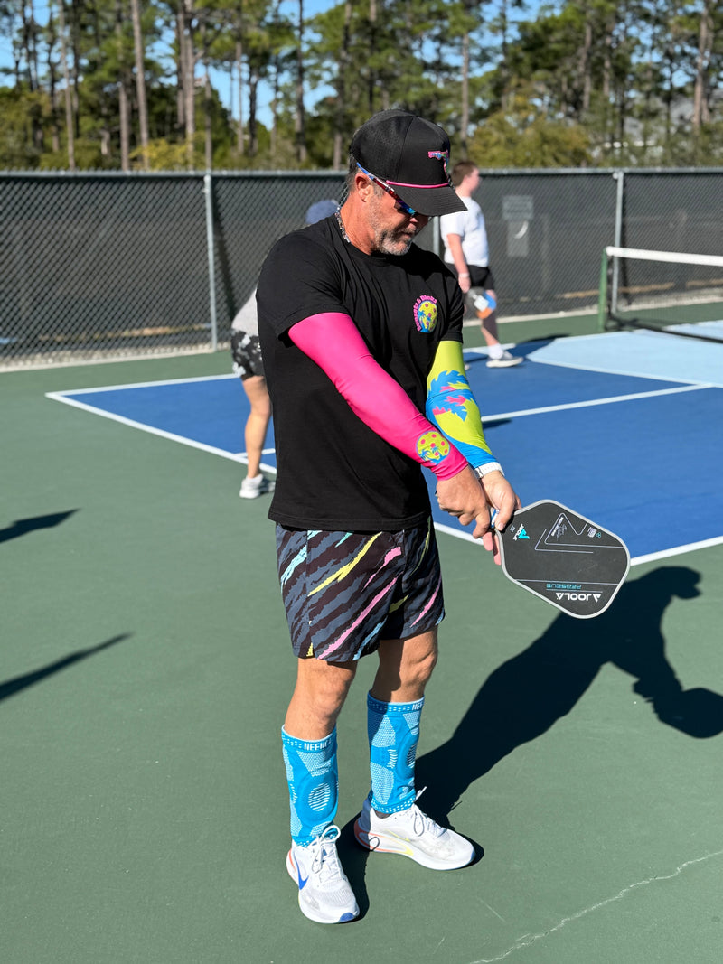 Ultra Performance Arm Sleeves in Pink — compression fit with UPF 50+ sun protection for pickleball